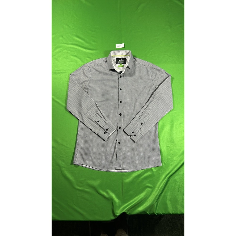 Tom Baine Performance Slim Fit Geometric Dress Shirt Black White Mens S
